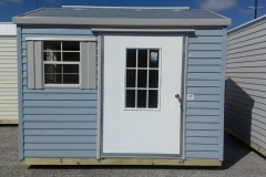 8x10 Lagoon Blue and BC Gray W/FL Eave & Bahama Door/Window